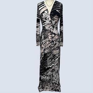 Women's BCBC MaxAzria LS Floor-Length Maxi Marble Patterned Dress, Size XS